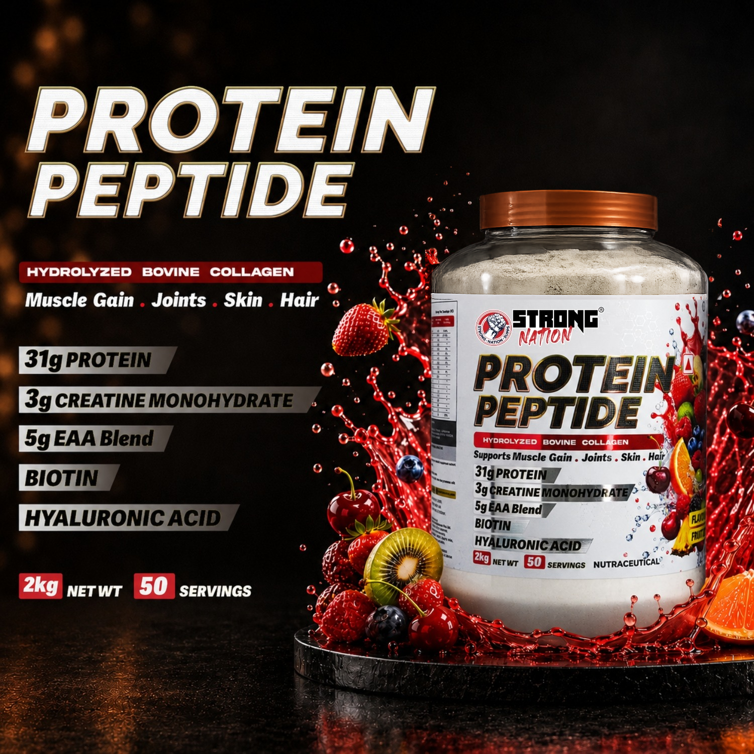 Protein Peptide | Hydrolyzed Bovine Collagen Formula - Strong Nation Supps