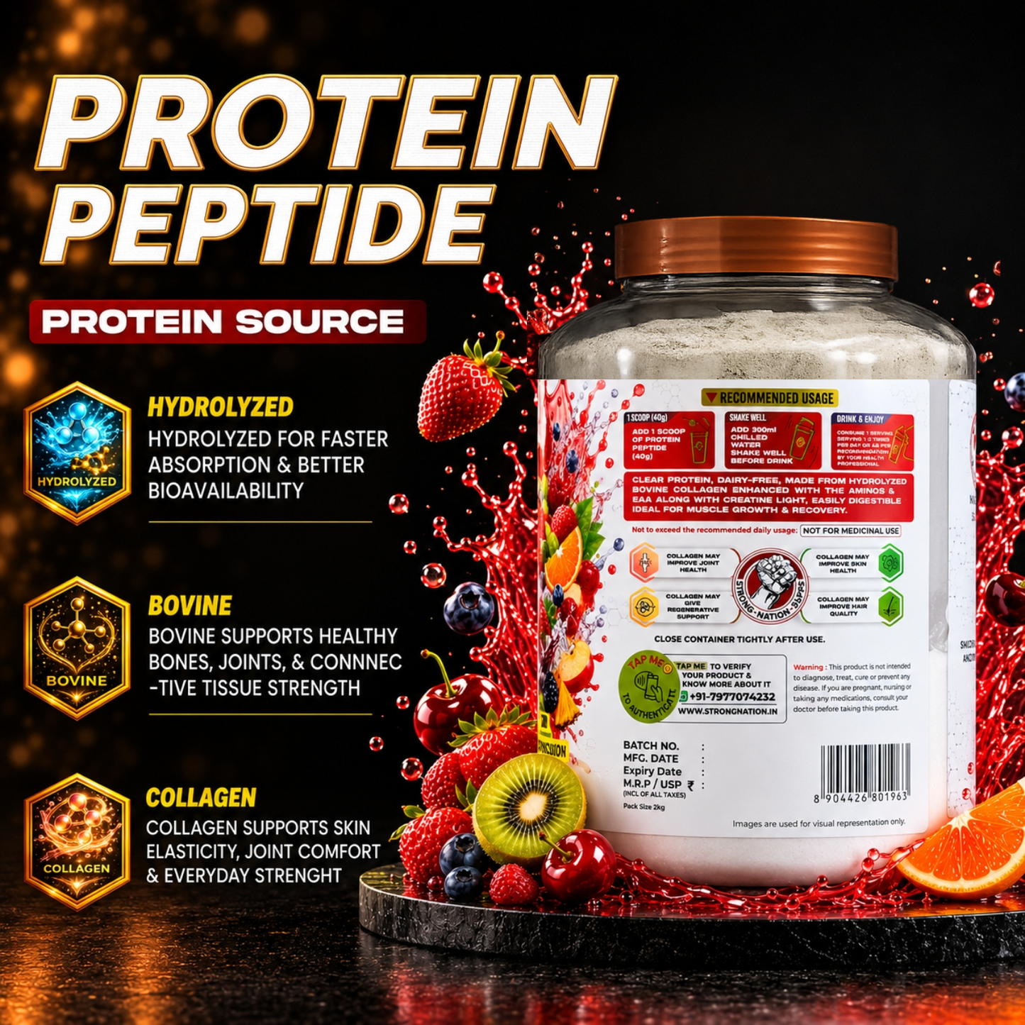 protein peptide | hydrolyzed bovine collagen formula - strong nation supps