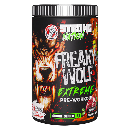 Strong Nation Freaky Wolf Extreme pre-workout supplement for intense energy, focus, strength and workout performance”