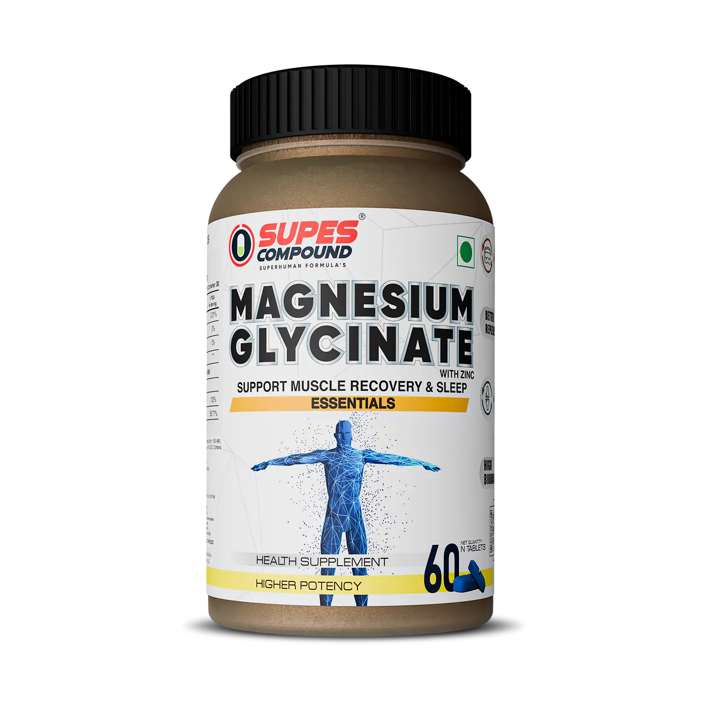 “supes compound magnesium glycinate supplement for muscle recovery, better sleep and overall wellness”