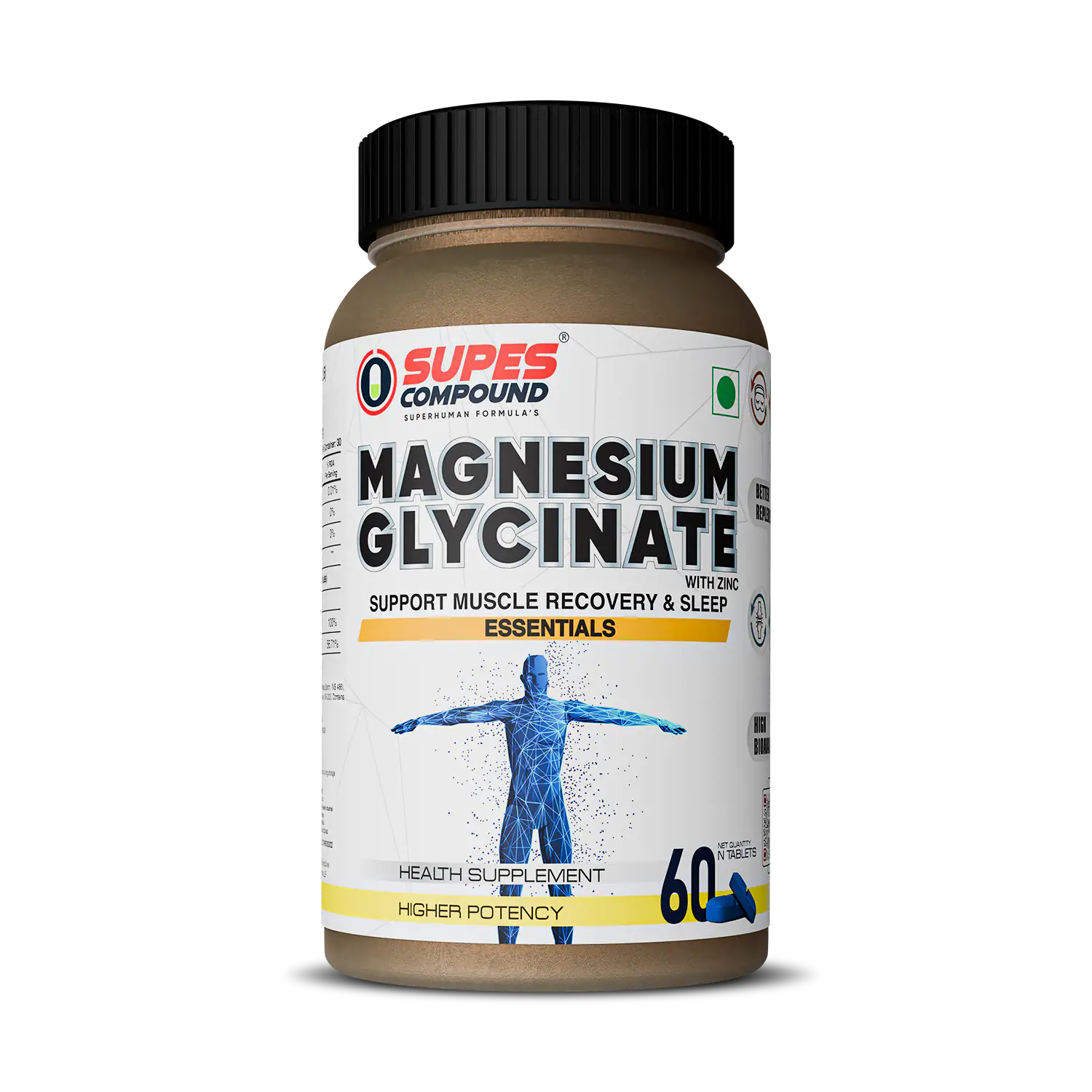 “Supes Compound Magnesium Glycinate supplement for muscle recovery, better sleep and overall wellness”