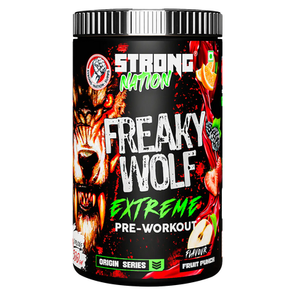 Strong Nation Freaky Wolf Extreme pre-workout supplement for intense energy, focus, strength and workout performance”