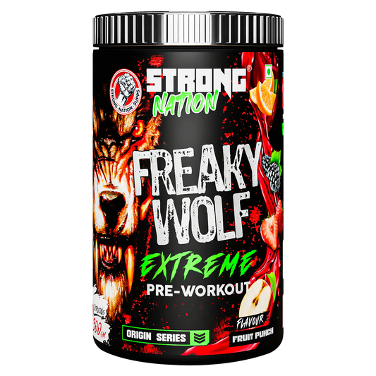 Strong Nation Freaky Wolf Extreme pre-workout supplement for intense energy, focus, strength and workout performance”