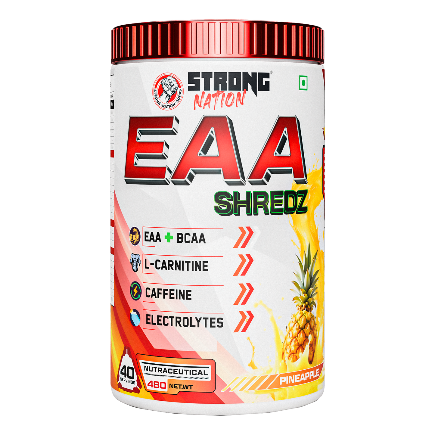 “strong nation eaa shredz essential amino acids supplement with bcaa, l-carnitine, caffeine and electrolytes for recovery and hydration”