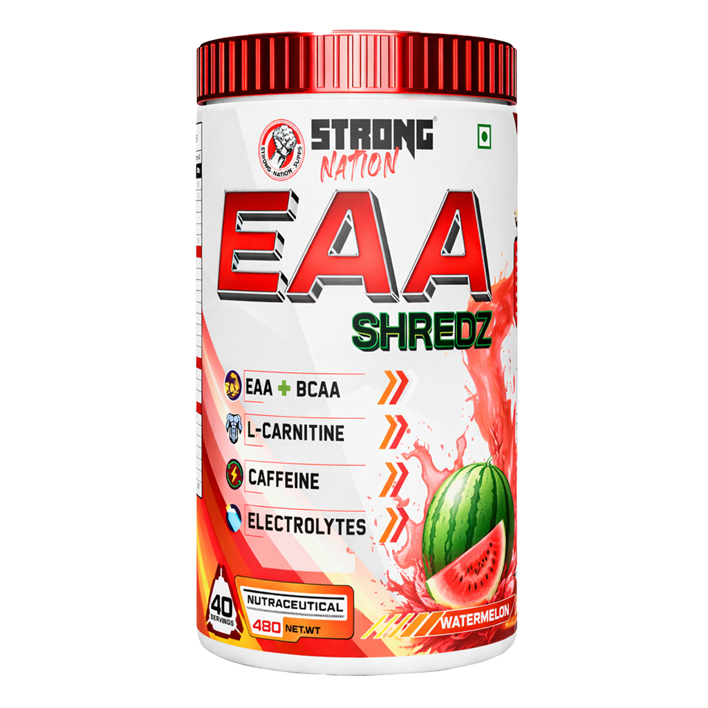 “strong nation eaa shredz essential amino acids supplement with bcaa, l-carnitine, caffeine and electrolytes for recovery and hydration”