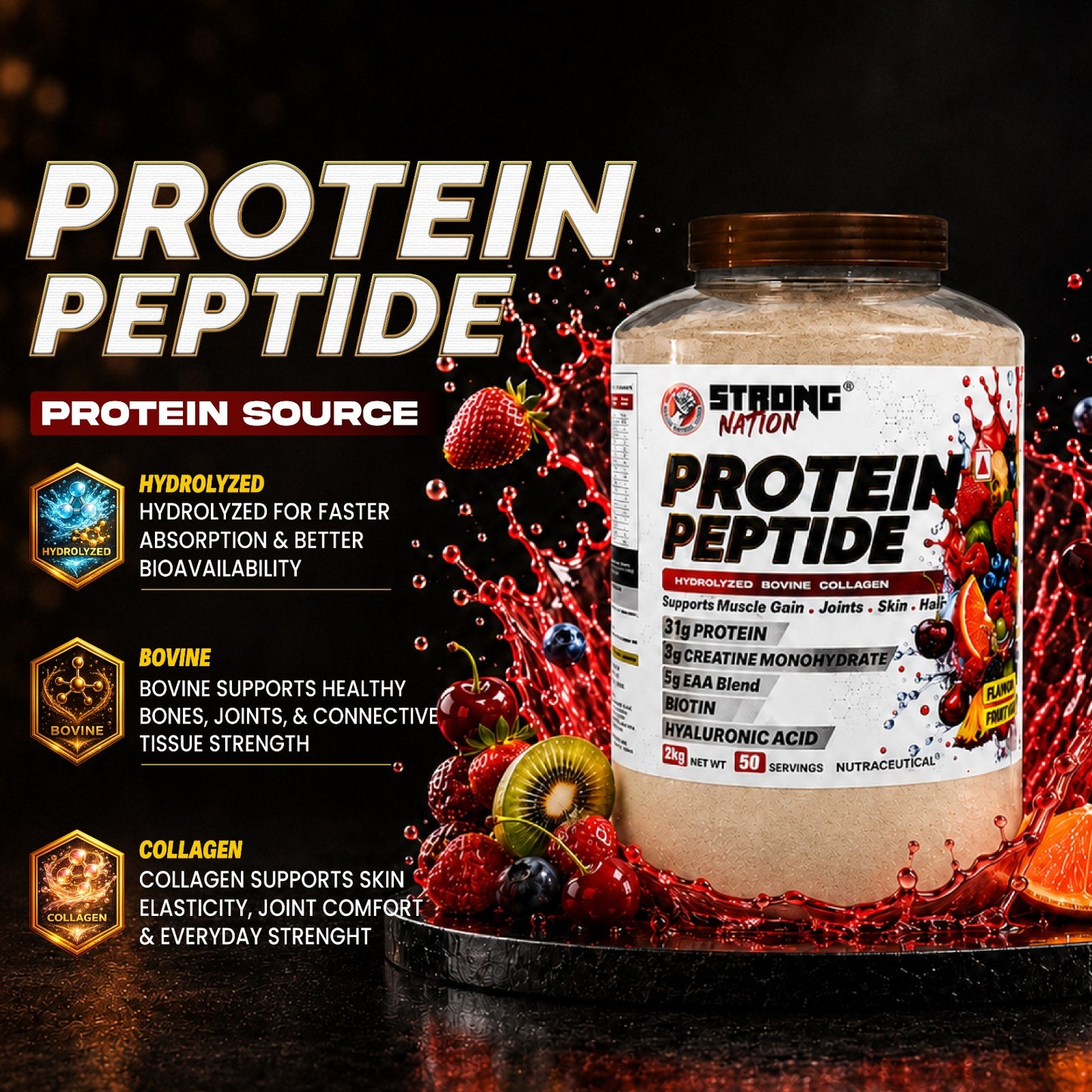 protein peptide | hydrolyzed bovine collagen protein - strong nation supps