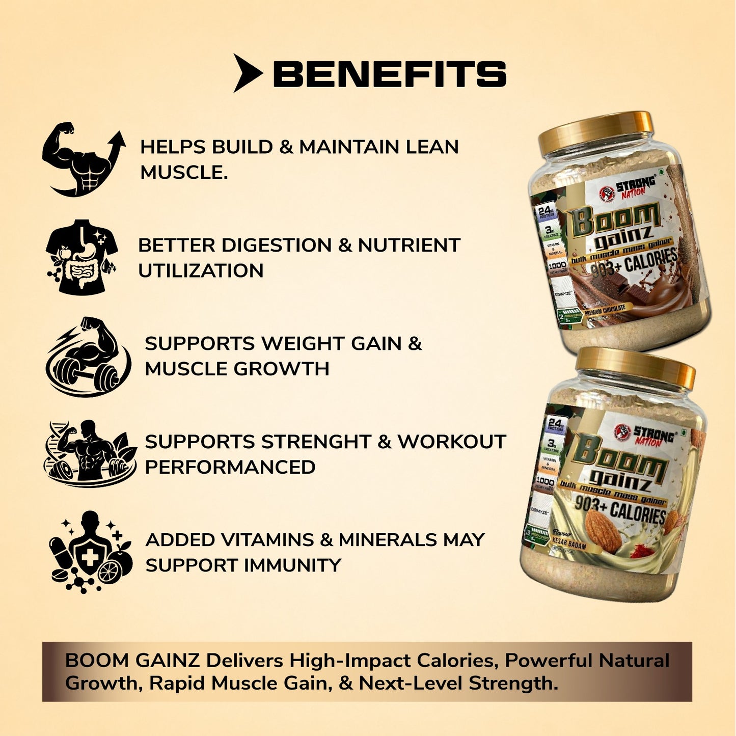 strong nation boom gainz mass gainer - strong nation supps