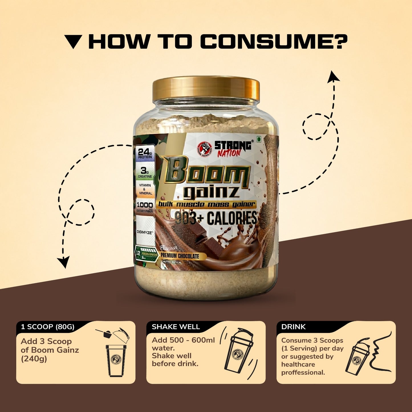 strong nation boom gainz mass gainer - strong nation supps