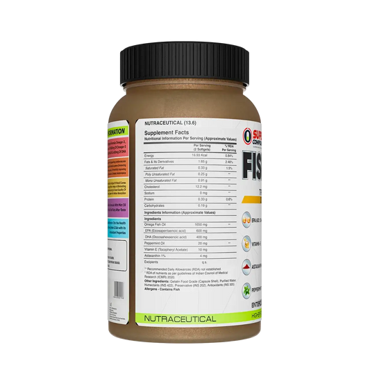Supes Compound Fish Oil 3X omega 3 supplement with EPA and DHA for heart health, brain function and joint support
