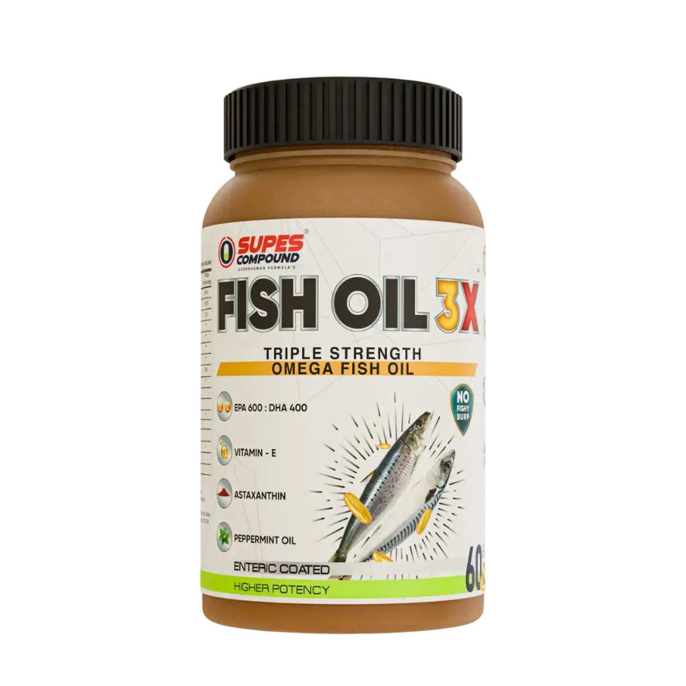 supes compound fish oil 3x omega 3 supplement with epa and dha for heart health, brain function and joint support